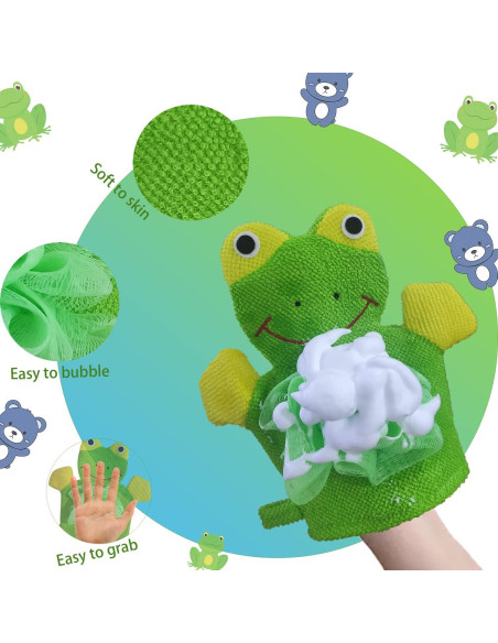 Guantes de baño para niños COHEXA Oso Rana 2 paquetes