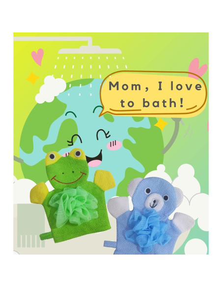 Guantes de baño para niños COHEXA Oso Rana 2 paquetes