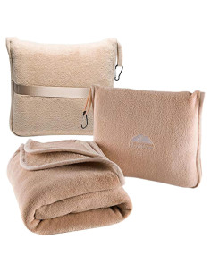 Manta de Viaje Beige BlueHills con Almohada y Clip de Mochila