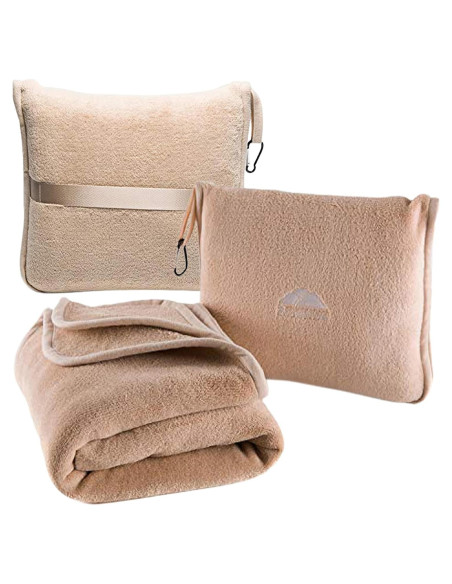 Manta de Viaje Beige BlueHills con Almohada y Clip de Mochila