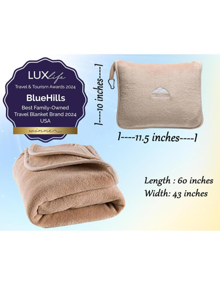Manta de Viaje Beige BlueHills con Almohada y Clip de Mochila