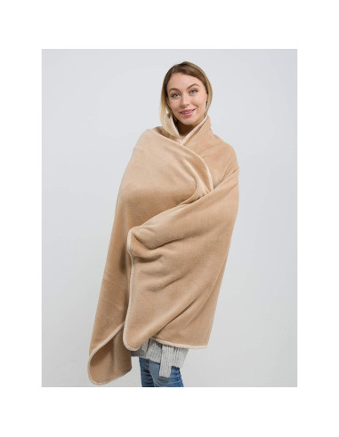 Manta de Viaje Beige BlueHills con Almohada y Clip de Mochila