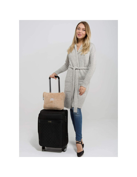 Manta de Viaje Beige BlueHills con Almohada y Clip de Mochila