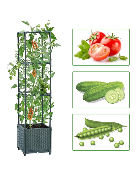 Caja de Plantas Elevada LINEX con Enrejado 15.1L Gris