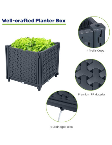 Caja de Plantas Elevada LINEX con Enrejado 15.1L Gris