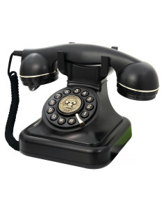 Teléfono Fijo Retro TelPal Negro 1930 con Botón de Re-dial