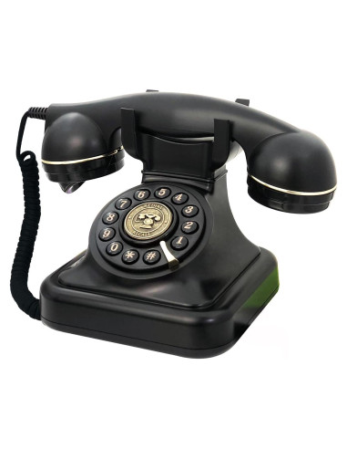 Teléfono Fijo Retro TelPal Negro 1930 con Botón de Re-dial