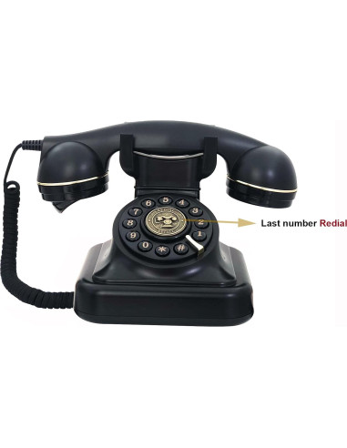 Teléfono Fijo Retro TelPal Negro 1930 con Botón de Re-dial