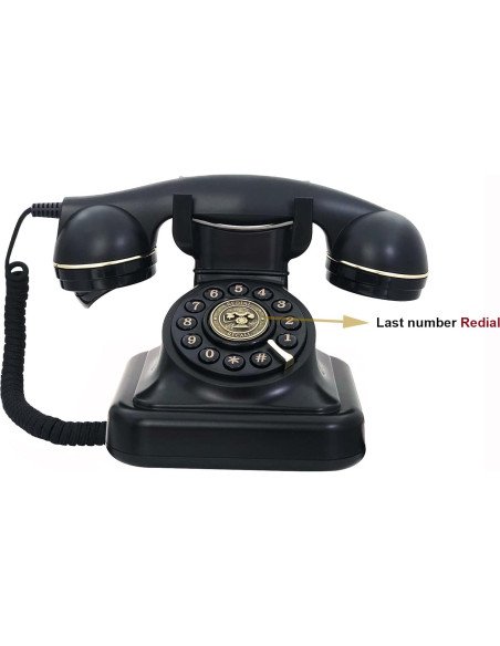 Teléfono Fijo Retro TelPal Negro 1930 con Botón de Re-dial