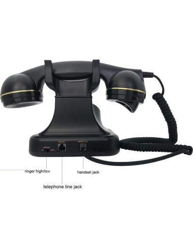Teléfono Fijo Retro TelPal Negro 1930 con Botón de Re-dial