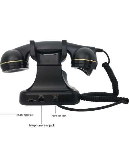 Teléfono Fijo Retro TelPal Negro 1930 con Botón de Re-dial