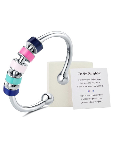 Anillo Fidget Antiansiedad WOSCCOWT Plata Esterlina S925 Azul