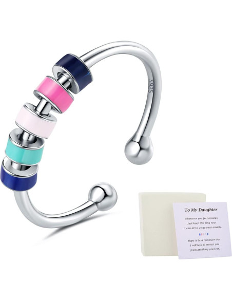 Anillo Fidget Antiansiedad WOSCCOWT Plata Esterlina S925 Azul