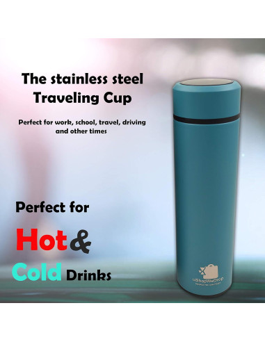 Taza de Viaje Ushopwedrop Azul 500ml Acero Inoxidable Aislada