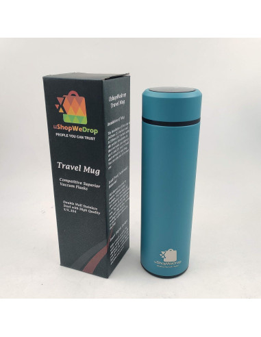 Taza de Viaje Ushopwedrop Azul 500ml Acero Inoxidable Aislada