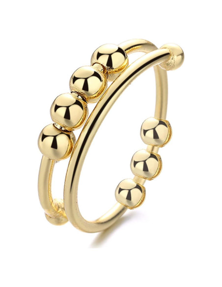 Anillo Fidget Ajustable de Acero Inoxidable con Perlas - Antiestrés