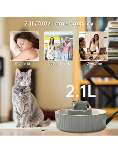 Fuente de Agua Automática para Gatos SgurFin 2.1L Cerámica Gris
