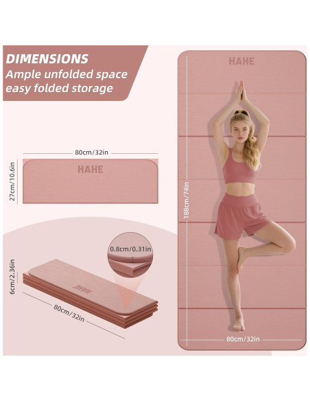 Alfombrilla de Yoga Plegable HAHE Rosa 188x81cm Antideslizante