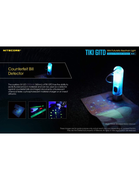 Linterna de Llavero Nitecore Tiki GITD Azul 300 Lúmenes USB-C
