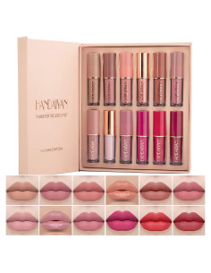 Set de 12 Labiales Líquidos Mate y Brillantes BAISEN DIARY