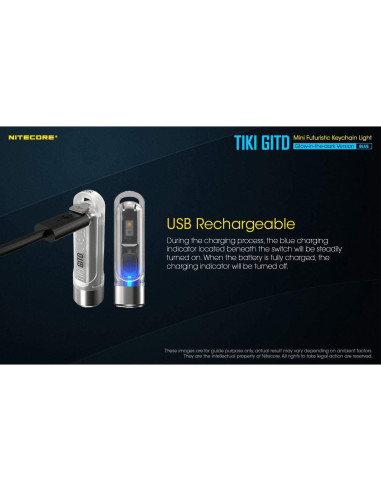 Linterna de Llavero Nitecore Tiki GITD Azul 300 Lúmenes USB-C