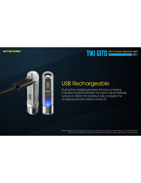 Linterna de Llavero Nitecore Tiki GITD Azul 300 Lúmenes USB-C