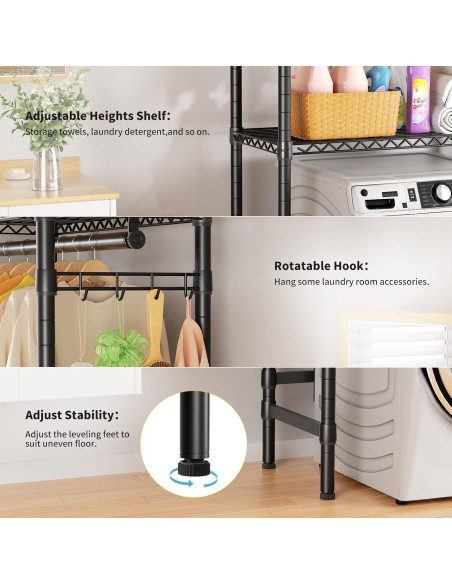 Estante sobre lavadora Golpart 2 niveles ajustable negro