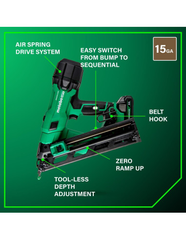 Clavadora de Acabado Metabo HPT 18V Sin Escobillas 15GA