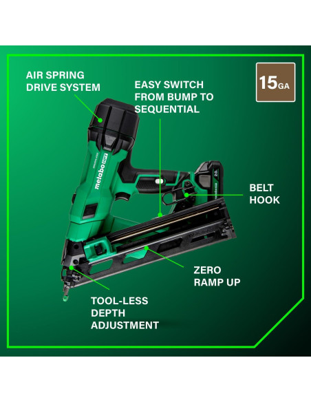 Clavadora de Acabado Metabo HPT 18V Sin Escobillas 15GA