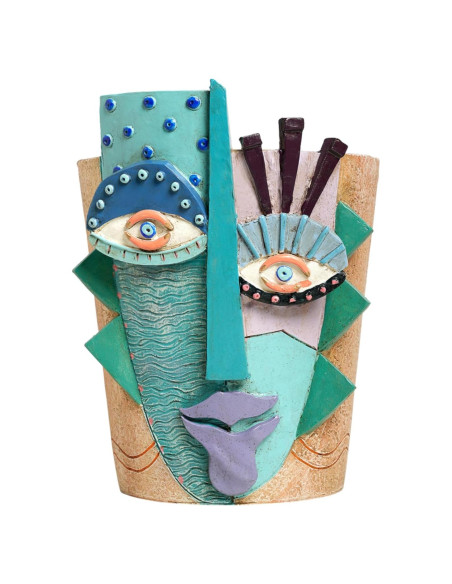 Maceta de Resina BJVF Grande con Drenaje - Cara Abstracta 20cm Maceta de Resina BJVF Grande con Drenaje - Cara Abstracta 20cm