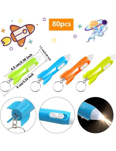 100 Llavero Linterna Cohete Haconba 6.7 cm 4 Colores
