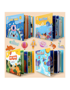 Libro Silencioso Montessori MIKNEKE 4 Paquete Dinosaurio Mar Espacio