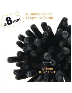 300 Limpiapipas Negros Chenille 30 cm x 8 mm para Manualidades 2