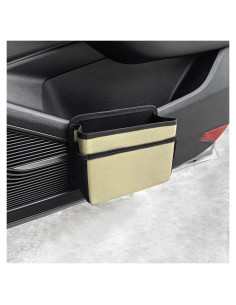 Basurero de coche AOWIS beige plegable con bolsa y bolsillos