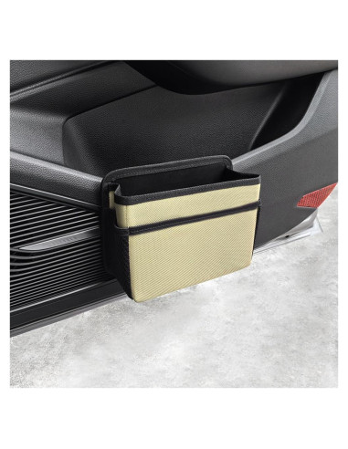 Basurero de coche AOWIS beige plegable con bolsa y bolsillos