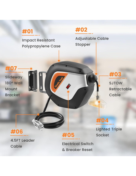 Carrete de Cable Eléctrico Retráctil Giraffe Tools 15m 12AWG