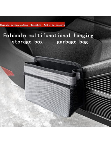 Basurero de coche AOWIS beige plegable con bolsa y bolsillos