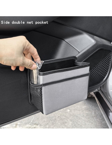 Basurero de coche AOWIS beige plegable con bolsa y bolsillos