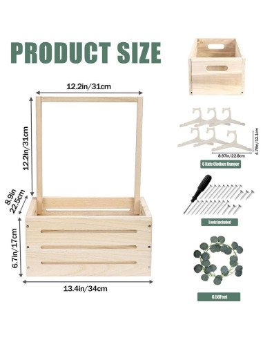Caja de Madera GaliGali para Baby Shower con Perchas y Guirnalda