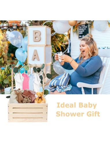 Caja de Madera GaliGali para Baby Shower con Perchas y Guirnalda