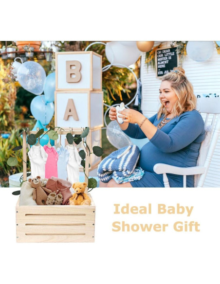 Caja de Madera GaliGali para Baby Shower con Perchas y Guirnalda