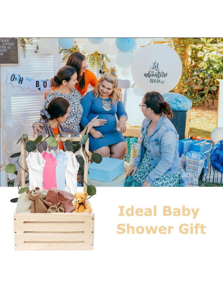 Caja de Madera GaliGali para Baby Shower con Perchas y Guirnalda