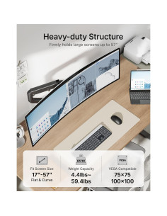Brazo de Monitor Ajustable monTEK MA1001BK para Pantallas 17-57" 2