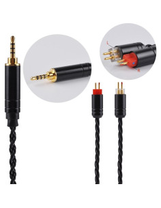 Cable de auriculares Kinboofi 2PIN 2.5mm 6 núcleos plata negro 2