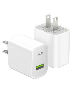 Paquete de 2 Cargadores USB C 20W Doble Puerto Blanco
