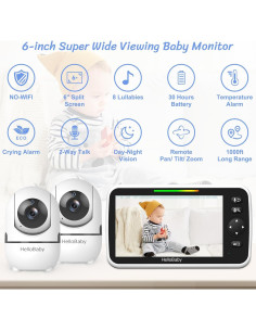 Monitor de Bebé HelloBaby HB6550Plus 6'' Pantalla Dividida 2