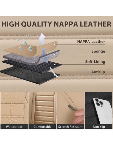 Cubiertas de Asiento de Cuero Nappa CAR PASS Juego Completo Beige