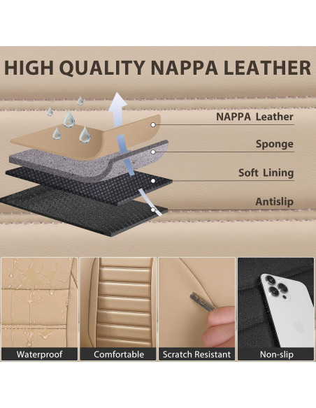 Cubiertas de Asiento de Cuero Nappa CAR PASS Juego Completo Beige