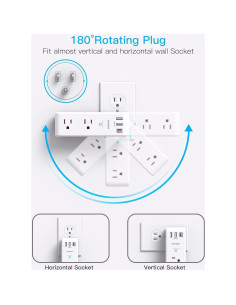 Extensor de Enchufe 6 AC + 3 USB One Beat 1800J Rotatorio 2