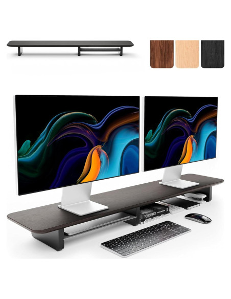 Soporte Doble para Monitor KIVY con Estante de Madera 109.22 cm